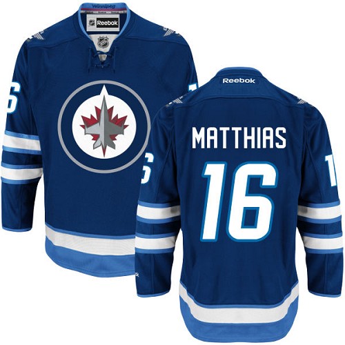 Mens Reebok Winnipeg Jets 16 Shawn Matthias Premier Navy Blue Home NHL Jersey